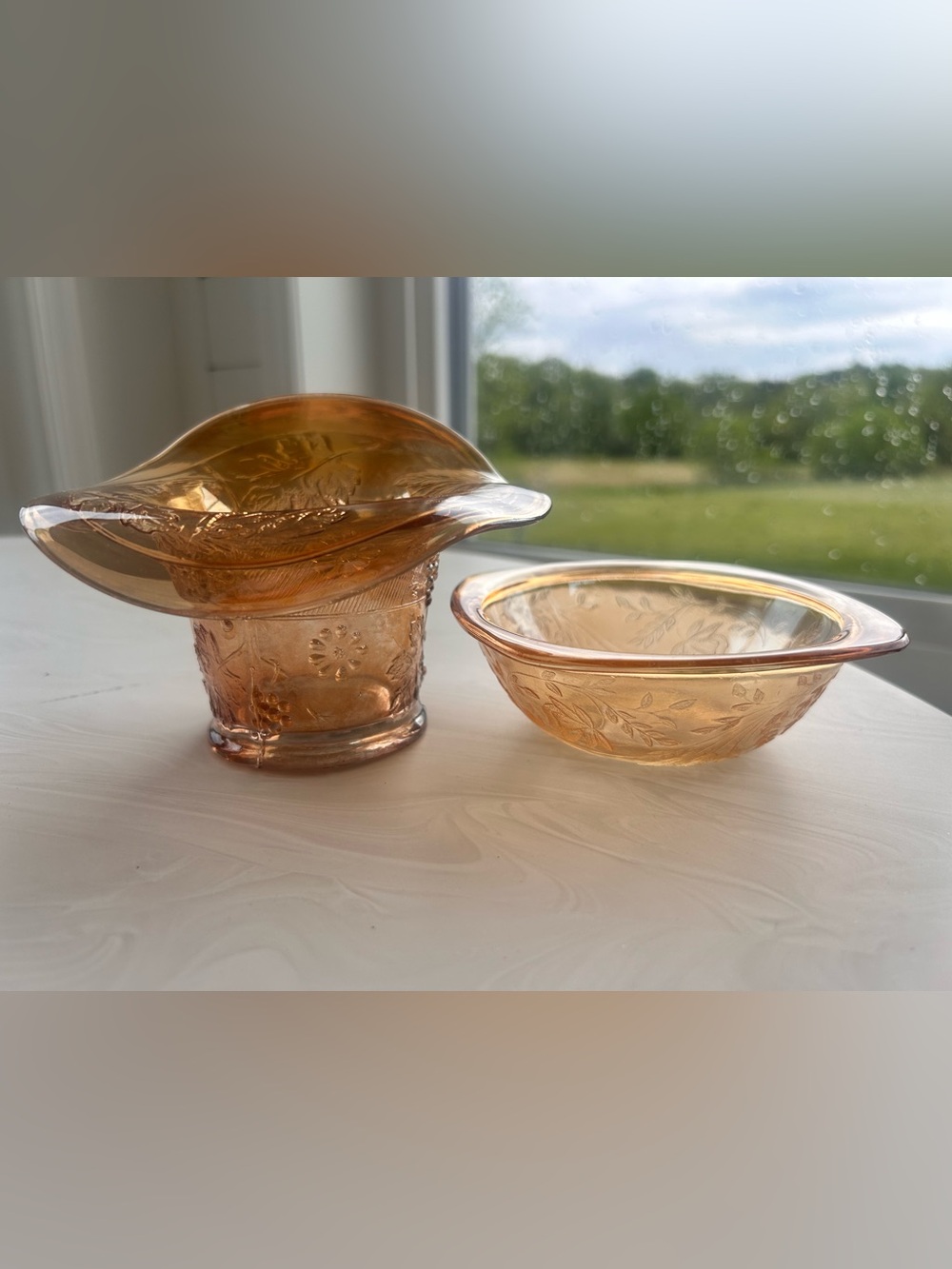 🎁Free GIFT🎁 Vintage orange Marigold molded carnival glass bowl hat dish
